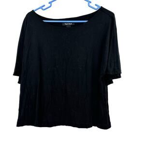 White‎ House Black Market Sz Medium Blouse Black Lightweight Short Sleeve Cape